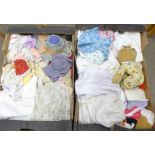 Two boxes of vintage dolls clothes and a chalk board **PLEASE NOTE THIS LOT IS NOT ELIGIBLE FOR