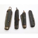 Four pocket knives, one blade marked Trafalgar