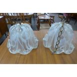 A pair of Murano style vaseline glass bell shaped lamp shades