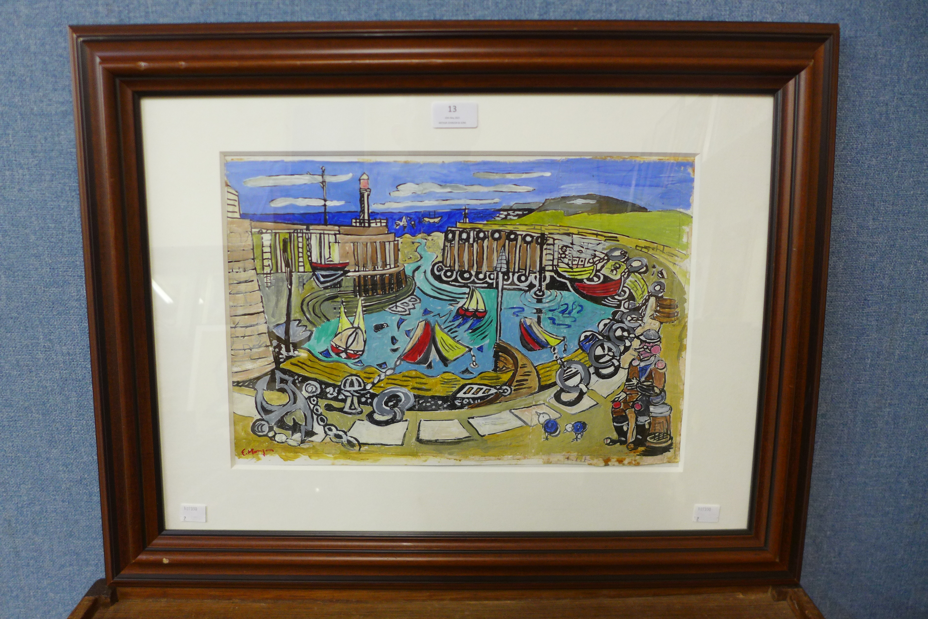 Edward Morgan, harbour landscape, gouache, 27 x 41cms, framed
