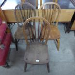 Three Victorian elm and beech Windsor kitchen chairs