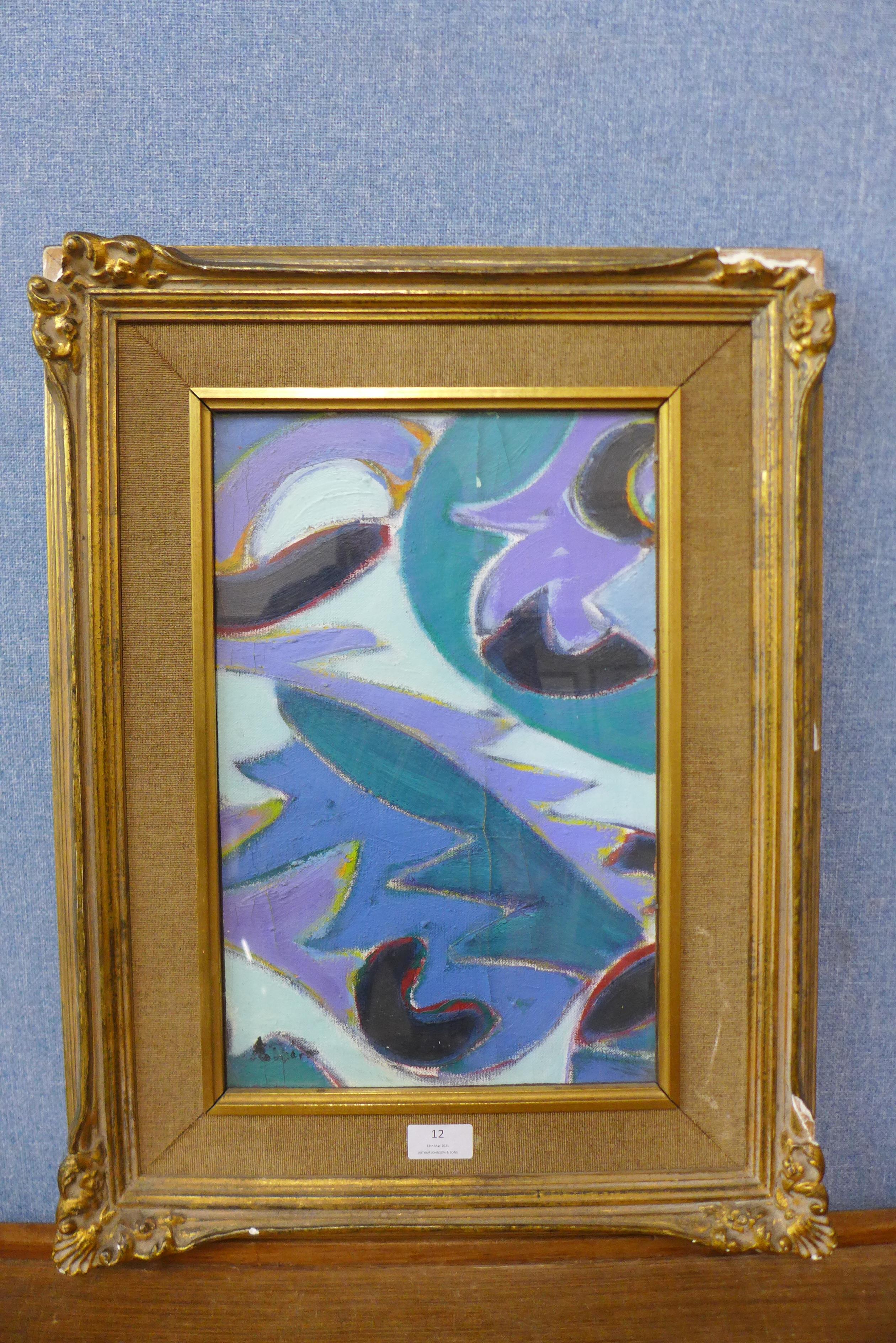 Akos Biro, abstract, oil on board, 40 x 26cms, framed