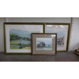 Dorothy Bruce, three pen, ink and watercolour drawings, landscapes, framed