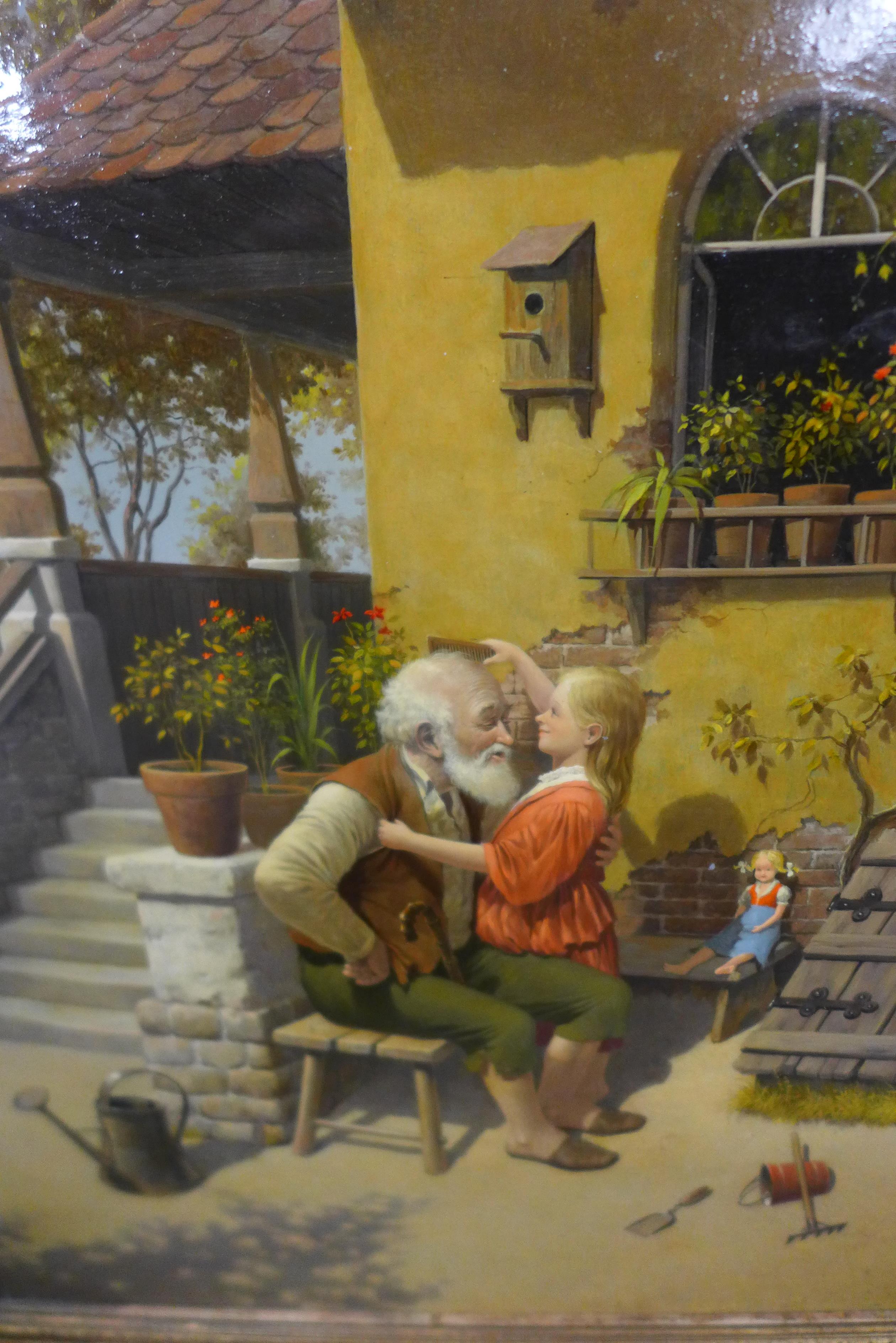 Vida Gabor (Hungarian 1937 - 1999), Grandfather and Granddaughter in a garden, oil on board, V. - Image 2 of 4