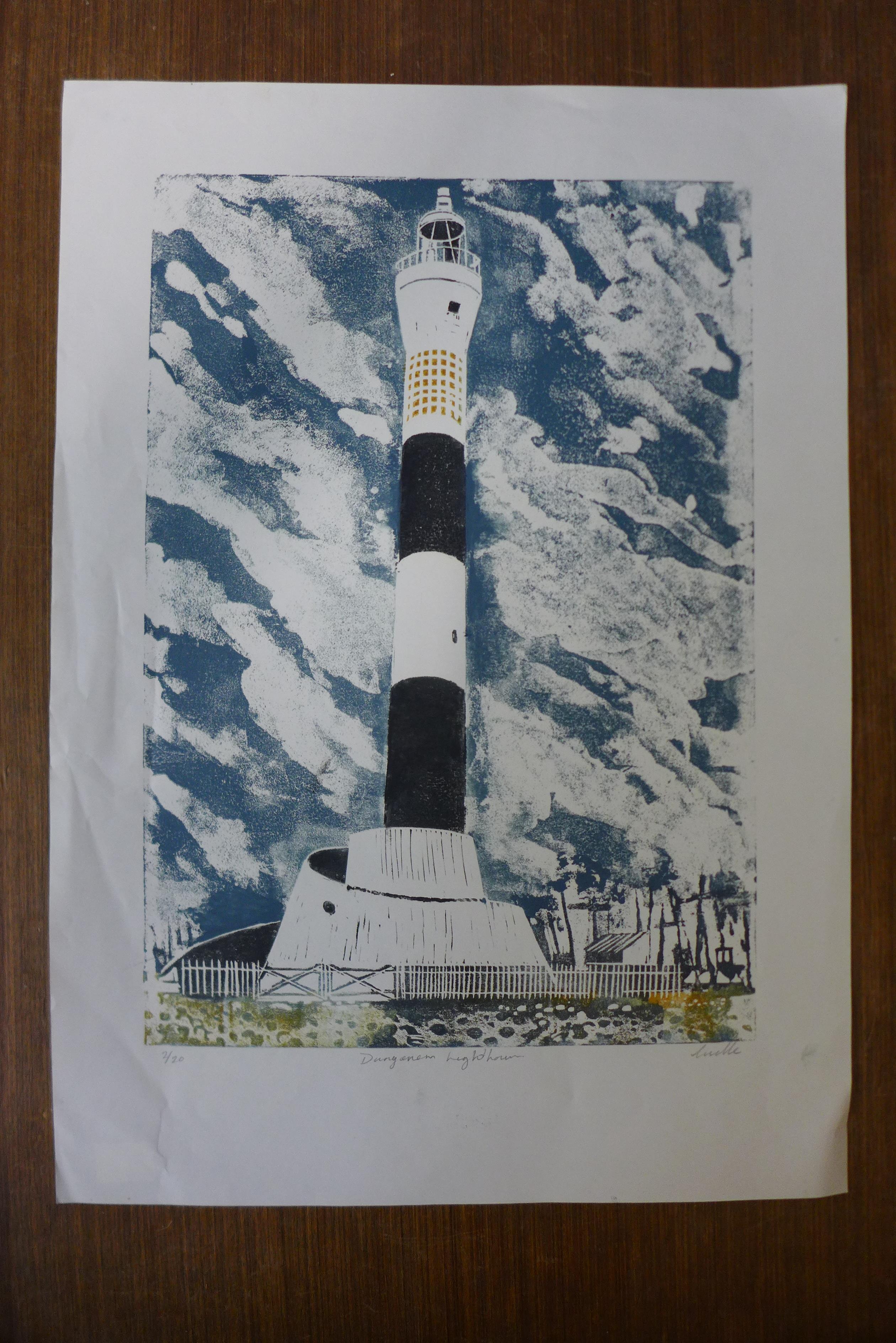 A signed Pamela Guille limited edition print, Dunganon Lighthouse, unframed