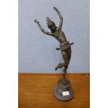 An Art Deco style bronze figure of an exotic dancer, on black marble socle, 52cms h