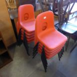 A set of ten child's stacking chairs