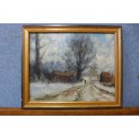 Alistair Kilburn, winter village landscape, oil on panel, dated 1969, 19 x 24cms, framed