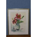 English School, still life of lilies, watercolour, indistinctly signed, 45 x 33cms, framed, Andrew