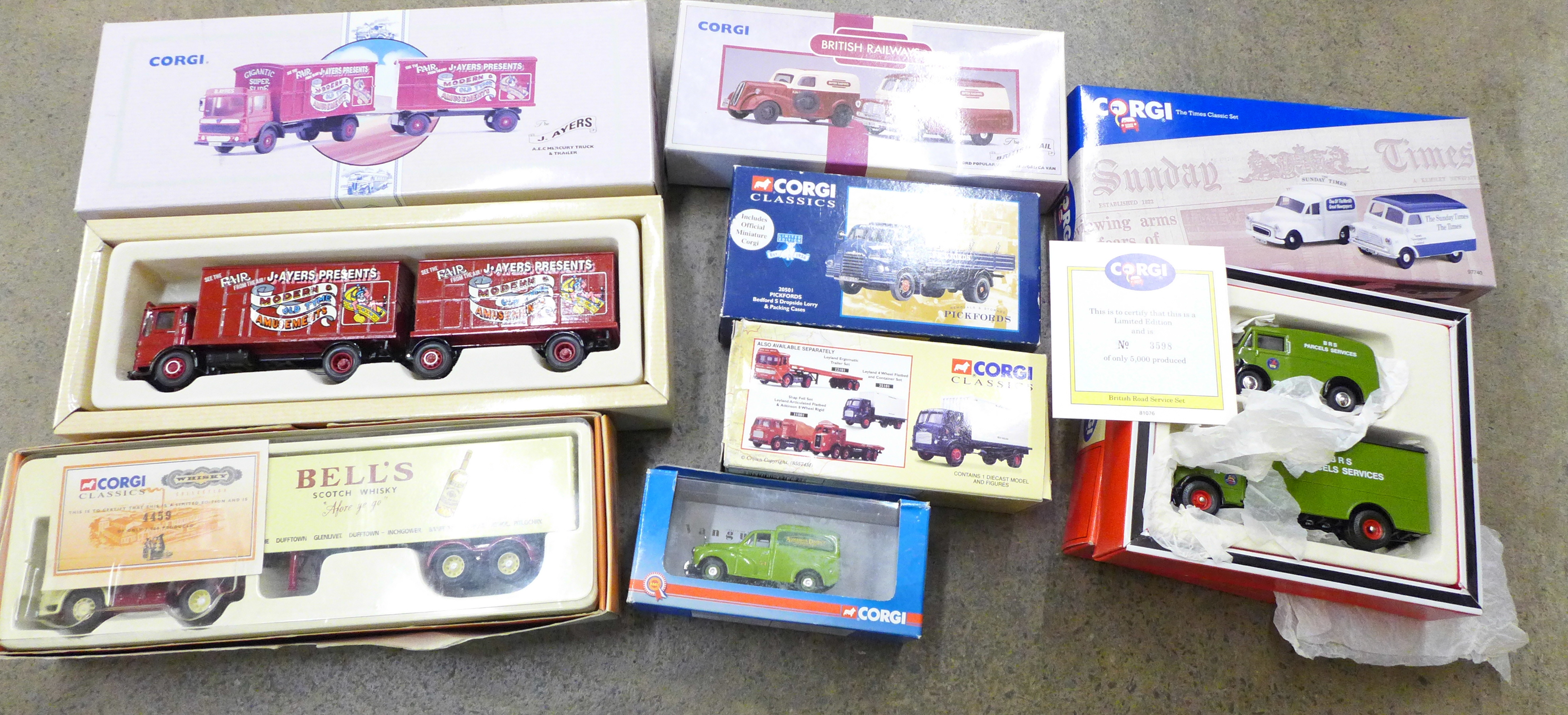 Eight Corgi commercial model vehicles including Bell's AEC, boxed