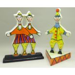 Two Lorna Bailey circus figures, clown, 18cm, numbered 109/250 and one other group of two performers
