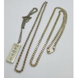 Three silver chains and a silver ingot pendant, 97g