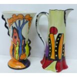 A Lorna Bailey Chetwynd vase, 21cm and Manhattan jug, 23cm
