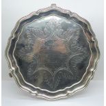 An early Victorian silver salver, London 1839, Hayne & Cater, with inscription, 709g, 25.5cm