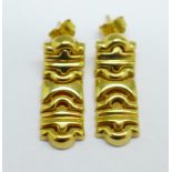 A pair of yellow metal earrings, the fasteners marked 750, the stems marked Italy, 5.6g