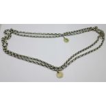 A Victorian silver long guard chain, 114g, 156cm, the clip marked silver