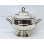An Art Deco silver plate on copper tureen with ladle