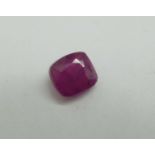 A 2.32ct natural ruby gemstone, cushion shape mixed cut, possibly Kenya origin, with GJSPC