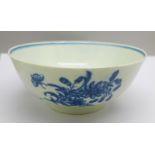 An 18th Century (circa 1755-90) Worcester blue and white tea bowl, 15.5cm diameter