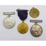 A WWI medal to 144789 Gnr. C.L. Batley R.A., a WWII medal and two other medallions