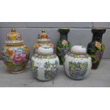 A pair of vases and two pairs of ginger jars including Hong Kong Overjoy **PLEASE NOTE THIS LOT IS