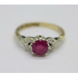 A 9ct gold and ruby solitaire ring, 2g, K