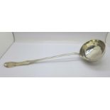 A large continental silver ladle, possibly German, 205g, bowl dented