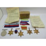 A set of five WWII medals including The Africa Star with North Africa 1942-43 clasp, with box