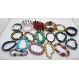 Gemstone bracelets including opalite, coral, tigers eye, etc.