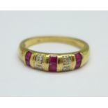 A 9ct gold, ruby and diamond ring, 2.2g, O