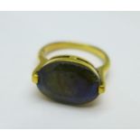 A silver gilt and labradorite set ring, M