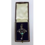 A Victorian opal and diamond pendant, 33mm wide, (gold back and silver settings)