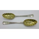 A pair of George III silver berry spoons, London 1763, maker WW, 118g