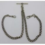 A silver double Albert chain, 43g