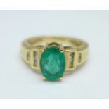 A 9ct gold, emerald and diamond ring, 3.5g, J