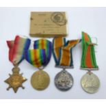 A trio of WWI medals to 20415 Pte. C.F. Devonshire Leicestershire Regiment, the Victory Medal