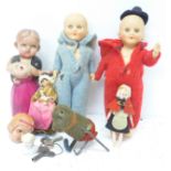 A collection of celluloid miniature dolls and a clockwork mouse, a/f