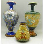 Three Royal Doulton salt glaze vases, 18.5cm and 8cm