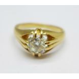 A yellow metal set diamond solitaire ring, approximately 1.2carat weight, 6.4g, R