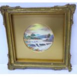 A Paragon painted porcelain plaque with gilt frame, F. Mickewright after BW Leader, plaque 11.5cm