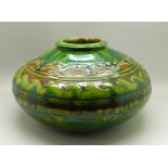 A 1960's/70's Spanish Tito Ubeda squat green majolica vase, 14cm tall