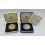 Two Royal Mint silver proof coins commemorating the 1981 Royal Wedding, H.R.H. The Prince of Wales