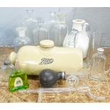 Pharmaceutical ceramics and glassware including a Boots ceramic hot water bottle, a Nelsons inhaler,