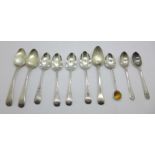 A collection of silver spoons including 19th Century and one Scottish, (11), 140g