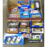 A collection of emergency service model vehicles including Corgi and Matchbox