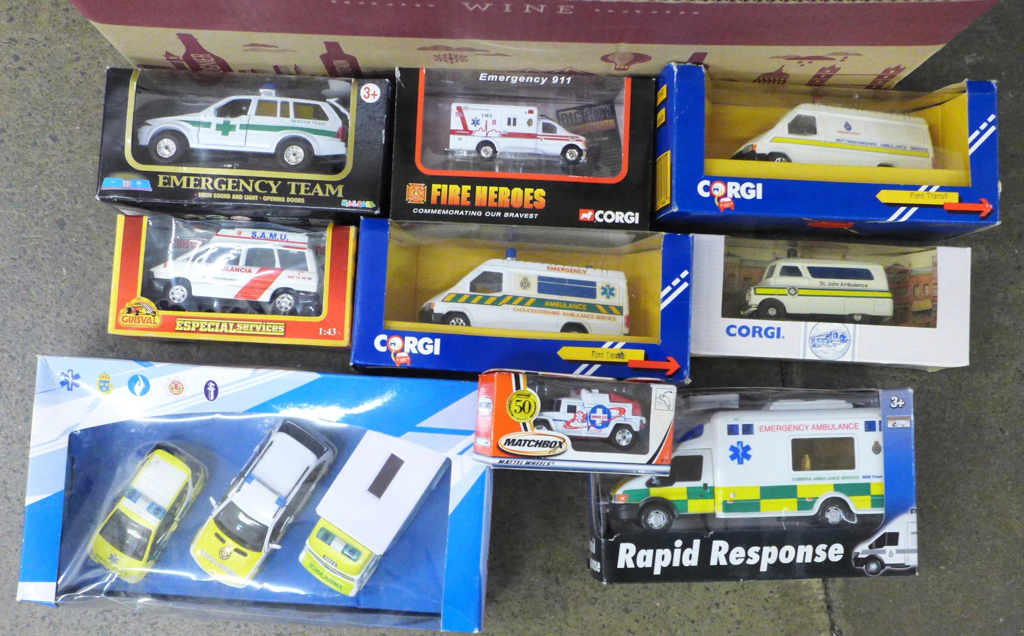 A collection of emergency service model vehicles including Corgi and Matchbox - Image 2 of 4