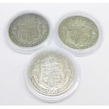 Three George V half crowns, 1920, 1921 and 1923