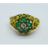 An 18ct gold, emerald and diamond ring, 4.5g, O