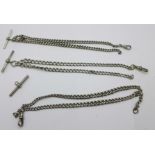 Three silver Albert chains, 87g