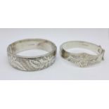 Two silver bangles, 58g